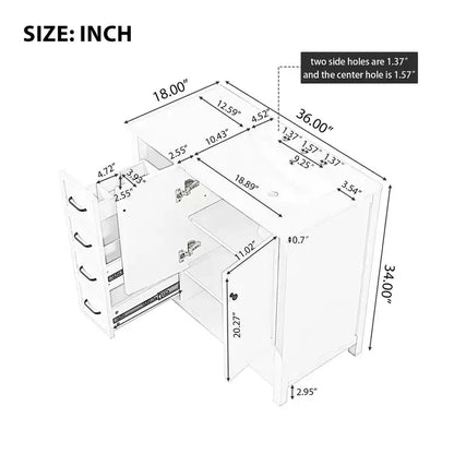 MAYEERTY Meuble-lavabo de salle de bain 36" avec dessus de lavabo 2 portes 2 tiroirs Bois massif Étagère ouverte MDF Noir