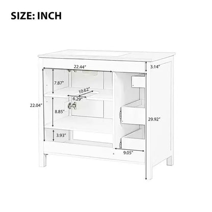 MAYEERTY Meuble-lavabo de salle de bain 36" avec dessus de lavabo 2 portes 2 tiroirs Bois massif Étagère ouverte MDF Noir