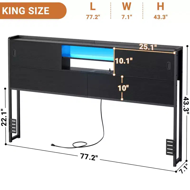 Besiost Storage Headboard with Sliding Doors and Charging Station