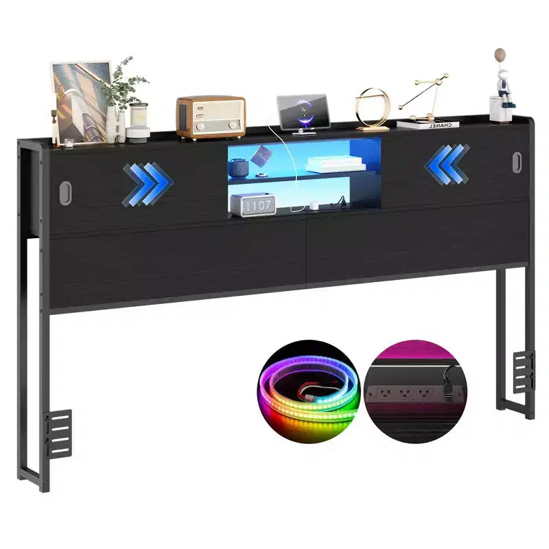 Besiost Storage Headboard with Sliding Doors and Charging Station