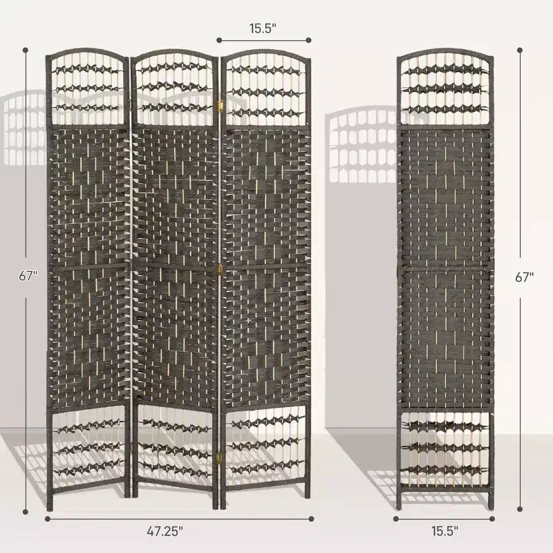 3 Panel Folding Room Divider Portable Privacy Screen Wave Fiber Room Partition for Home Office