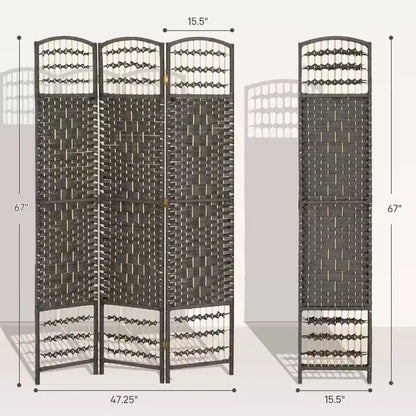 3 Panel Folding Room Divider Portable Privacy Screen Wave Fiber Room Partition for Home Office