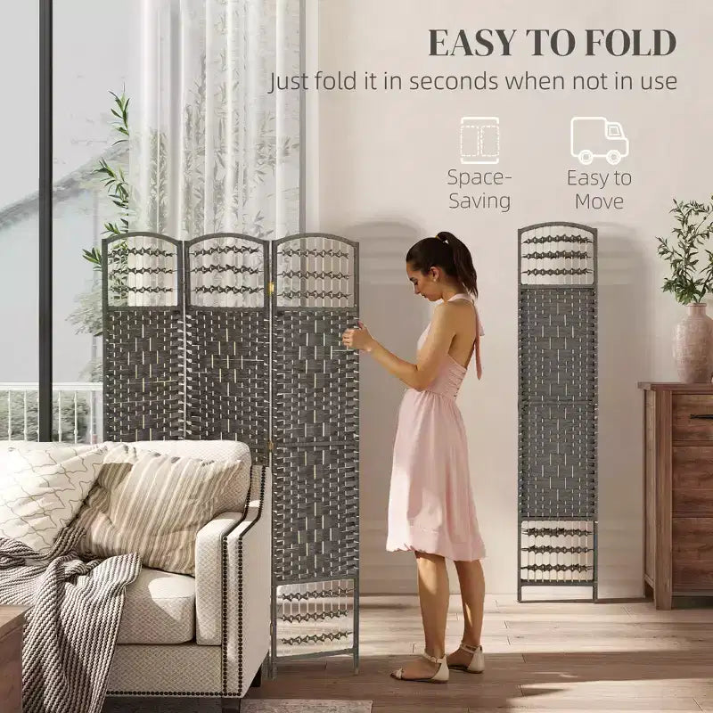 3 Panel Folding Room Divider Portable Privacy Screen Wave Fiber Room Partition for Home Office