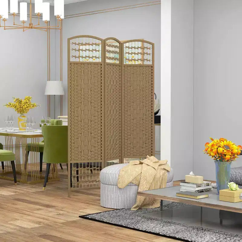 3 Panel Folding Room Divider Portable Privacy Screen Wave Fiber Room Partition for Home Office