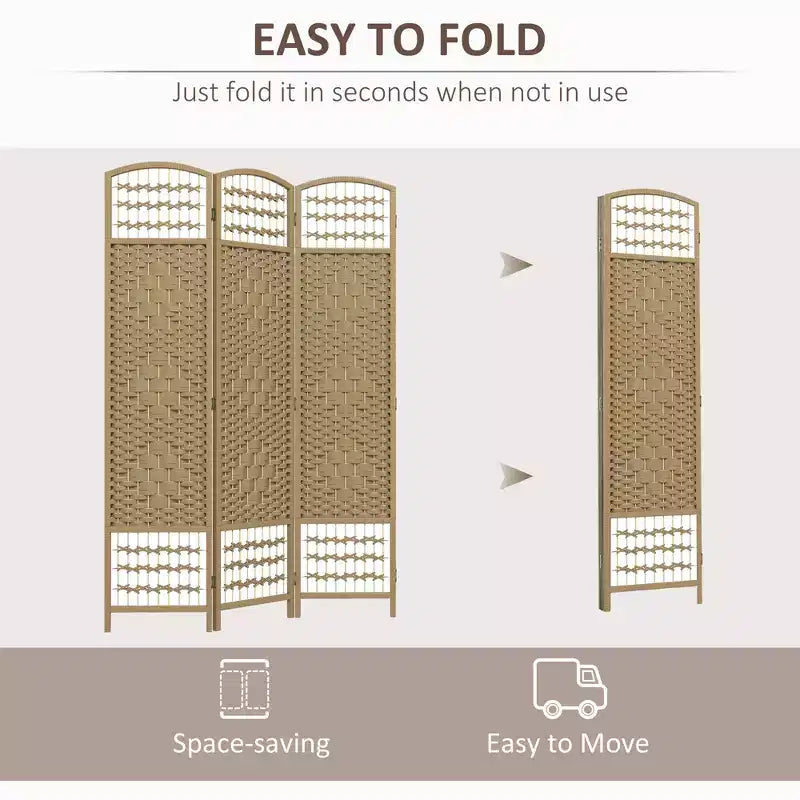 3 Panel Folding Room Divider Portable Privacy Screen Wave Fiber Room Partition for Home Office