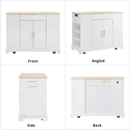 Îlot de cuisine noir cannelé de 48,5 pouces avec meuble de rangement pour poubelle, îlots de cuisine roulants sur 5 roues pour poubelle de 10 gallons