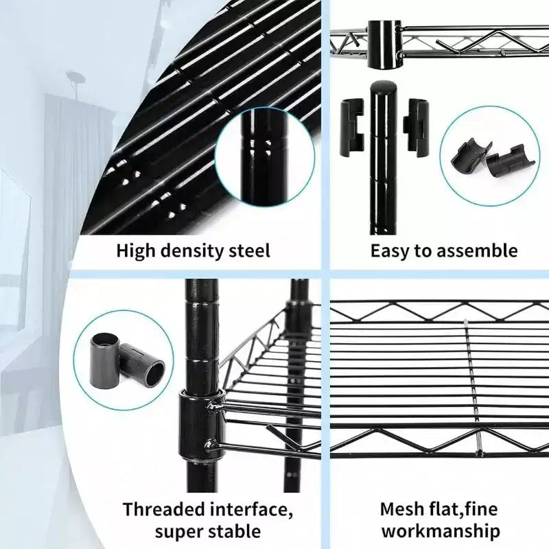 6 - Tier Wire Shelving Adjustable Metal Storage Rack for Laundry Bathroom Kitchen Pantry Closet Black 16.6Lx 11.4Wx 64.6H
