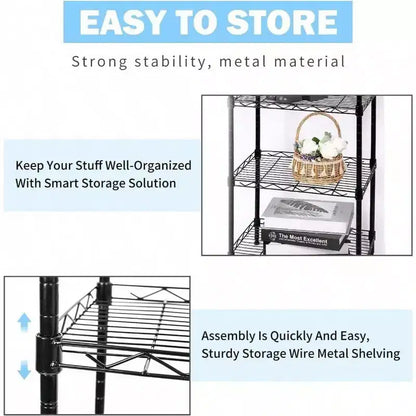 6 - Tier Wire Shelving Adjustable Metal Storage Rack for Laundry Bathroom Kitchen Pantry Closet Black 16.6Lx 11.4Wx 64.6H