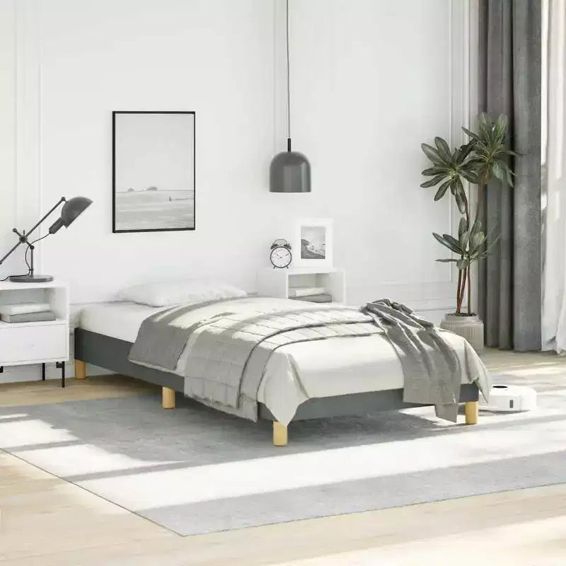 Bed Frame Dark Grey Polyester, Plywood, Engineered Wood Twin XL