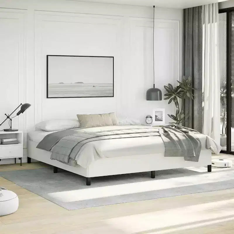 Bed Frame White Faux leather, plywood, engineered wood King