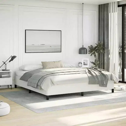 Bed Frame White Faux leather, plywood, engineered wood King