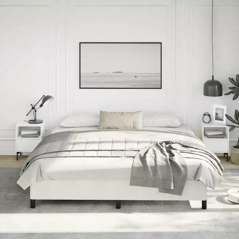 Cadre de lit Cuir synthétique blanc, contreplaqué, bois manufacturé King