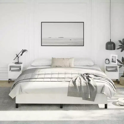 Cadre de lit Cuir synthétique blanc, contreplaqué, bois manufacturé King