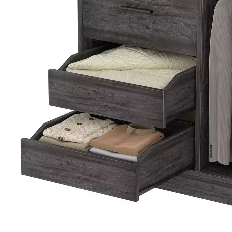 Organisateur de placard Besiost 36 pouces avec tiroirs en bois, système de placard autonome avec tringles de suspension