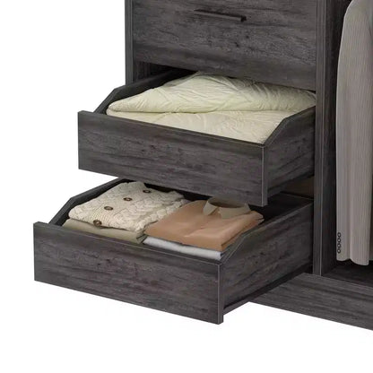 Organisateur de placard Besiost 36 pouces avec tiroirs en bois, système de placard autonome avec tringles de suspension