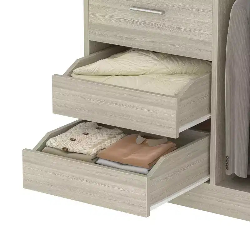 Organisateur de placard Besiost 36 pouces avec tiroirs en bois, système de placard autonome avec tringles de suspension
