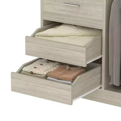 Organisateur de placard Besiost 36 pouces avec tiroirs en bois, système de placard autonome avec tringles de suspension