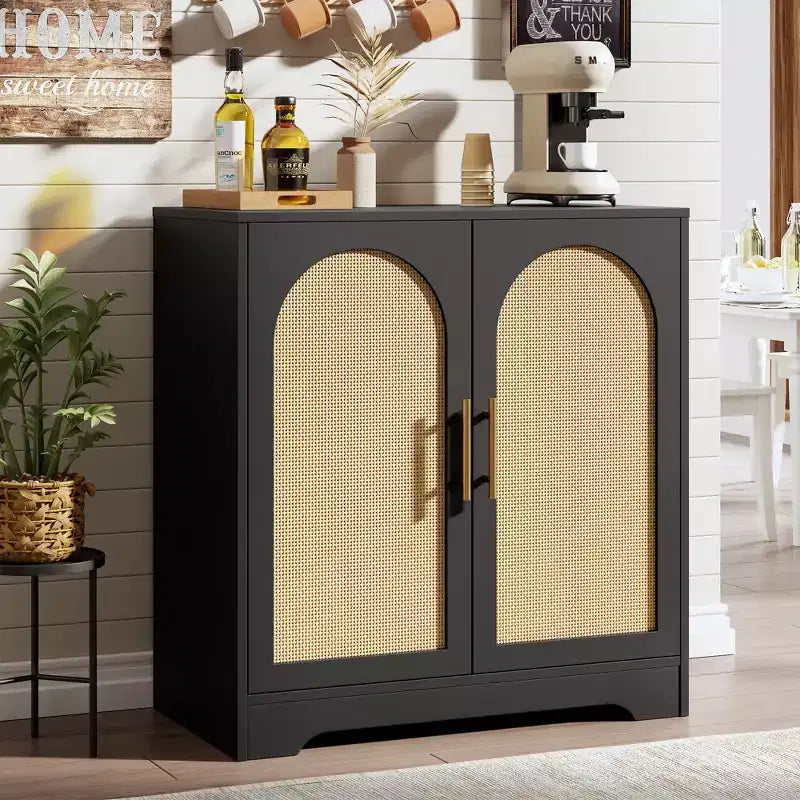 Modern Sideboard Buffet Cabinet with 2 Rattan Doors - Credenza Storage Console Table for Living Room, Dining Room & Entryway