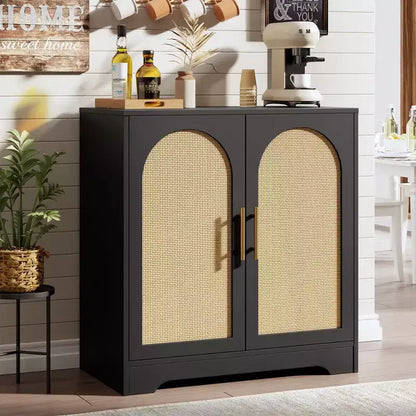Modern Sideboard Buffet Cabinet with 2 Rattan Doors - Credenza Storage Console Table for Living Room, Dining Room & Entryway