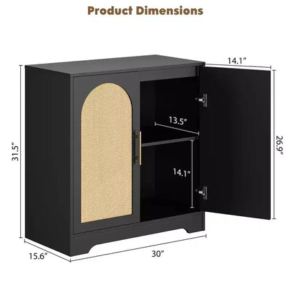 Modern Sideboard Buffet Cabinet with 2 Rattan Doors - Credenza Storage Console Table for Living Room, Dining Room & Entryway