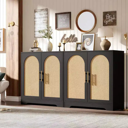 Modern Sideboard Buffet Cabinet with 2 Rattan Doors - Credenza Storage Console Table for Living Room, Dining Room & Entryway