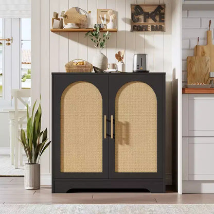 Modern Sideboard Buffet Cabinet with 2 Rattan Doors - Credenza Storage Console Table for Living Room, Dining Room & Entryway