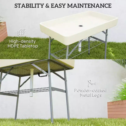 Table glacière pliable de 3,4 pieds avec bouchon de vidange, table d'extérieur pour remplir et refroidir avec étagère de rangement, glacière à boissons pour les fêtes et les pique-niques