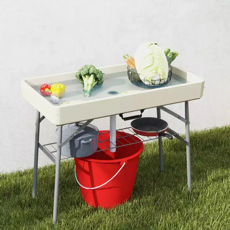 Table glacière pliable de 3,4 pieds avec bouchon de vidange, table d'extérieur pour remplir et refroidir avec étagère de rangement, glacière à boissons pour les fêtes et les pique-niques