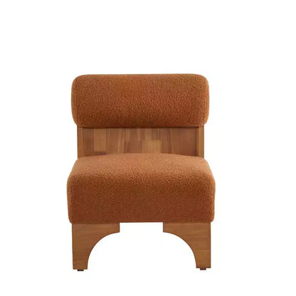 Fauteuil d'appoint Homy Casa avec dossier roulé et piètement en bois massif, revêtement en tissu bouclette