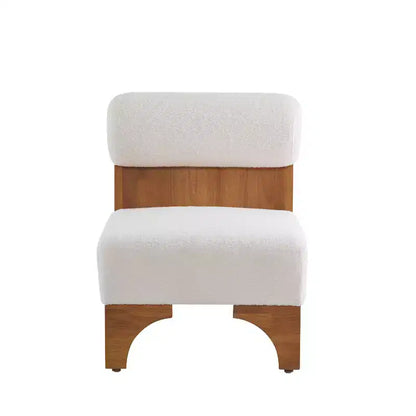 Fauteuil d'appoint Homy Casa avec dossier roulé et piètement en bois massif, revêtement en tissu bouclette