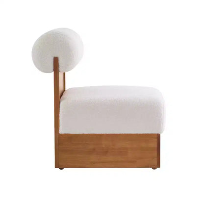 Fauteuil d'appoint Homy Casa avec dossier roulé et piètement en bois massif, revêtement en tissu bouclette
