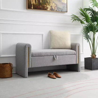 Banc de chambre moderne rembourré, Grand pouf de rangement avec accoudoir pour pied de lit, salon, entrée ou salle de lecture