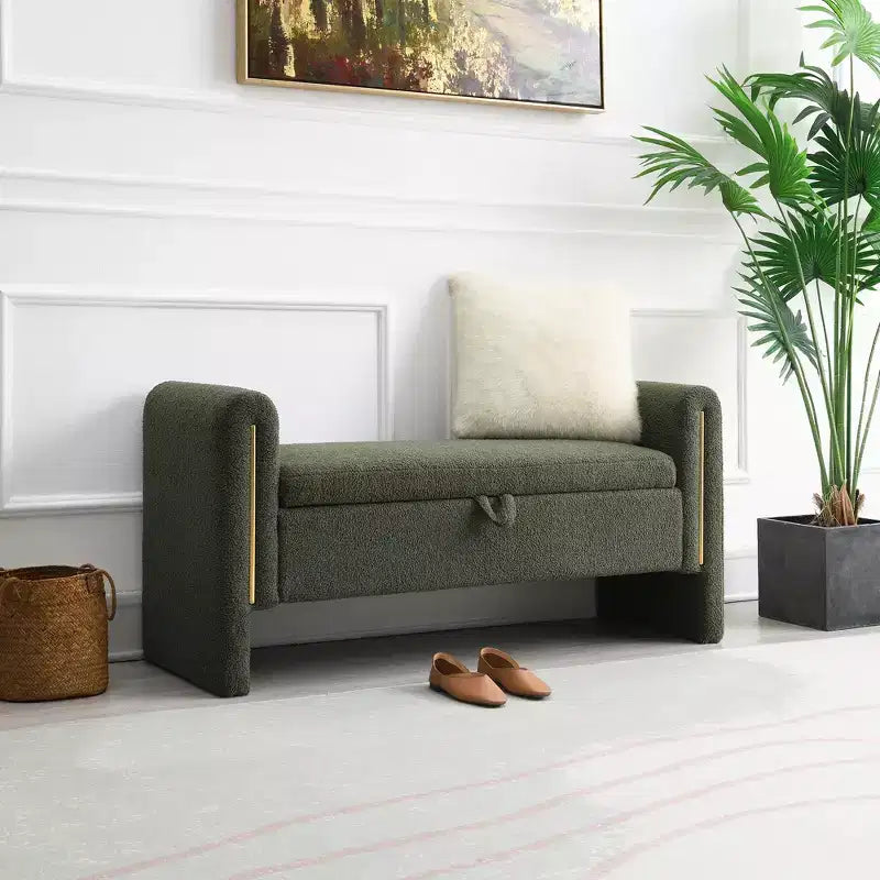 Banc de chambre moderne rembourré, Grand pouf de rangement avec accoudoir pour pied de lit, salon, entrée ou salle de lecture