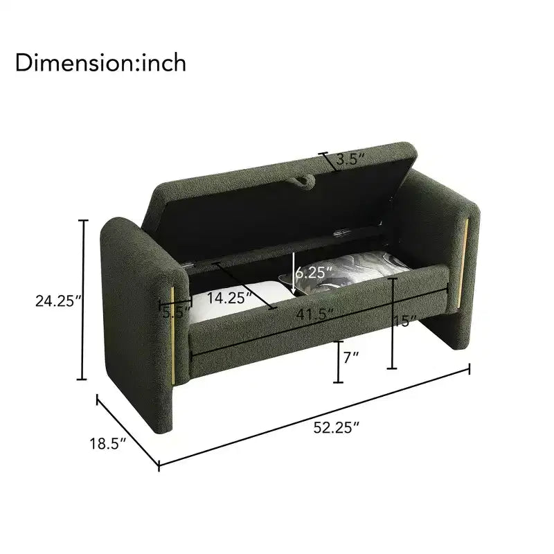 Banc de chambre moderne rembourré, Grand pouf de rangement avec accoudoir pour pied de lit, salon, entrée ou salle de lecture