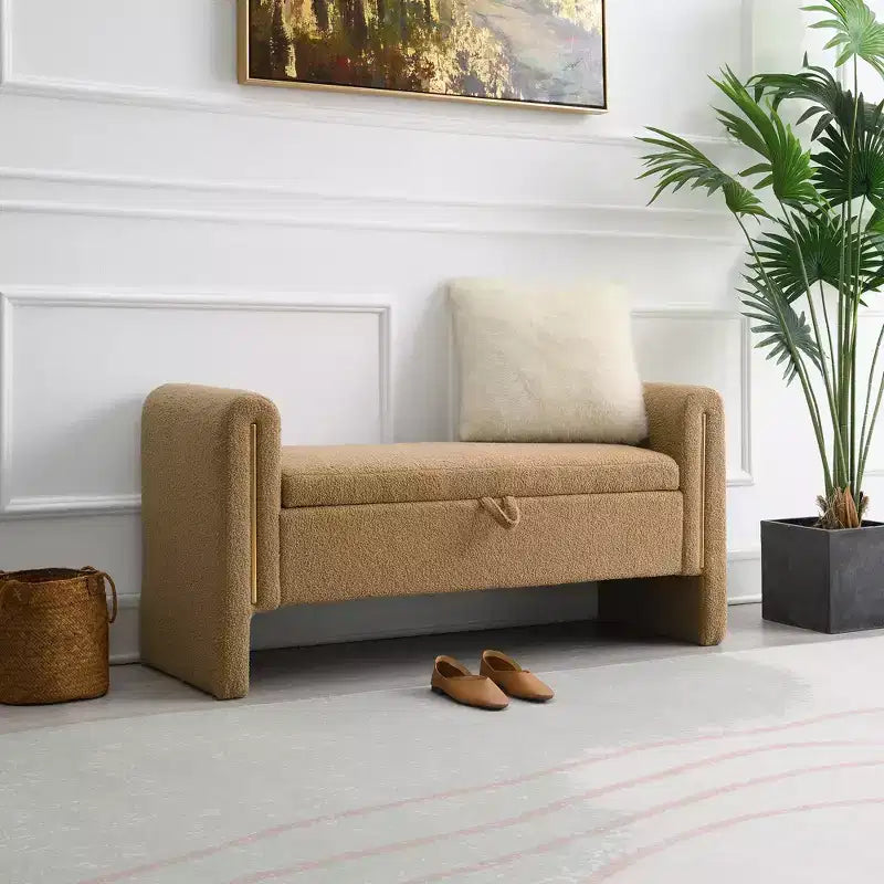 Banc de chambre moderne rembourré, Grand pouf de rangement avec accoudoir pour pied de lit, salon, entrée ou salle de lecture
