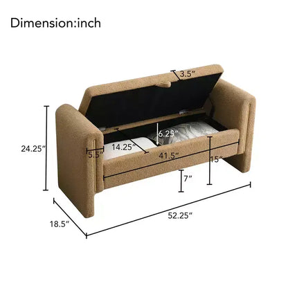 Banc de chambre moderne rembourré, Grand pouf de rangement avec accoudoir pour pied de lit, salon, entrée ou salle de lecture