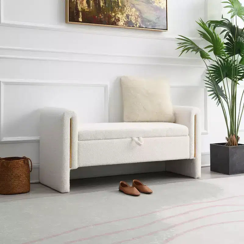Banc de chambre moderne rembourré, Grand pouf de rangement avec accoudoir pour pied de lit, salon, entrée ou salle de lecture
