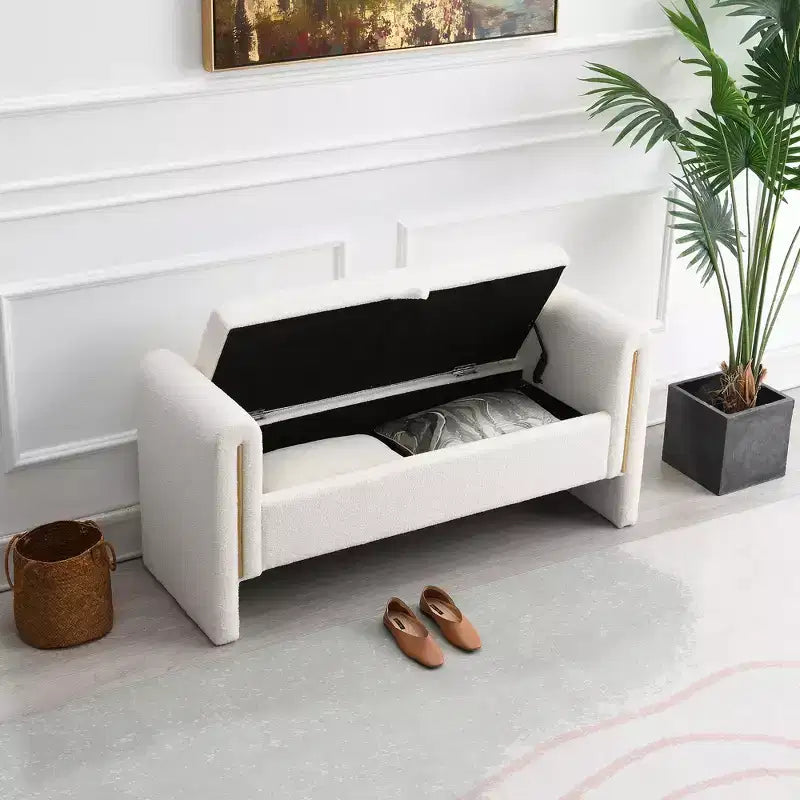 Banc de chambre moderne rembourré, Grand pouf de rangement avec accoudoir pour pied de lit, salon, entrée ou salle de lecture