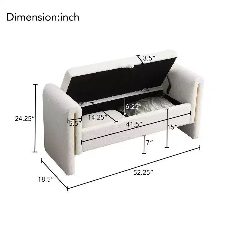 Banc de chambre moderne rembourré, Grand pouf de rangement avec accoudoir pour pied de lit, salon, entrée ou salle de lecture