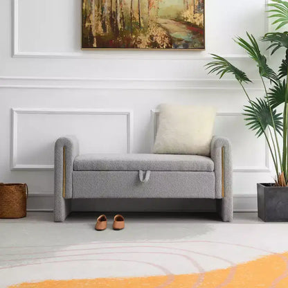 Banc de chambre moderne rembourré, Grand pouf de rangement avec accoudoir pour pied de lit, salon, entrée ou salle de lecture