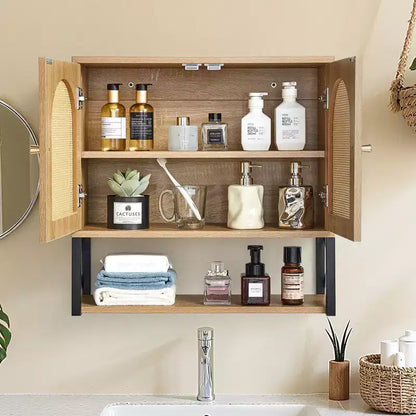 Meuble haut de salle de bain VEVOR, avec 2 portes et étagère réglable, meuble de rangement mural au-dessus des toilettes, avec étagères et cloison ouverte, marron