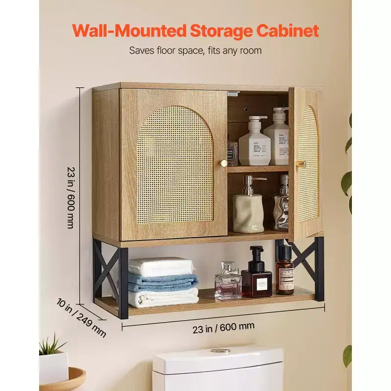 Meuble haut de salle de bain VEVOR, avec 2 portes et étagère réglable, meuble de rangement mural au-dessus des toilettes, avec étagères et cloison ouverte, marron