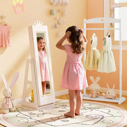 Armoire à bijoux pivotante Costway pour enfants avec lumières, miroir pleine longueur et miroir intégré