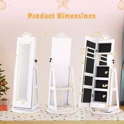 Armoire à bijoux pivotante Costway pour enfants avec lumières, miroir pleine longueur et miroir intégré