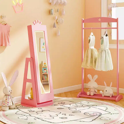 Armoire à bijoux pivotante Costway pour enfants avec lumières, miroir pleine longueur et miroir intégré