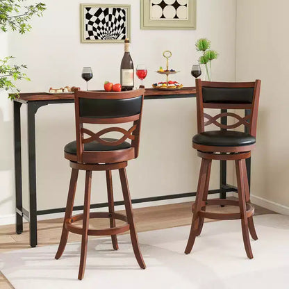 Costway 29 Bar Height Stools Set of 2 w/Rubber Wood Frame Faux Leather Upholstered Seat