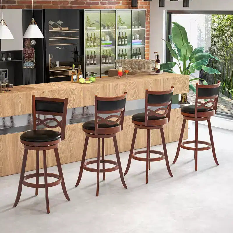 Costway 29 Bar Height Stools Set of 2 w/Rubber Wood Frame Faux Leather Upholstered Seat