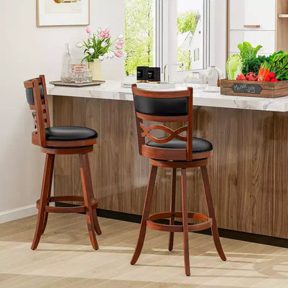 Costway 29 Bar Height Stools Set of 2 w/Rubber Wood Frame Faux Leather Upholstered Seat