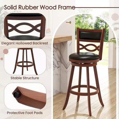 Costway 29 Bar Height Stools Set of 2 w/Rubber Wood Frame Faux Leather Upholstered Seat