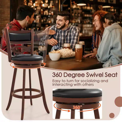 Costway 29 Bar Height Stools Set of 2 w/Rubber Wood Frame Faux Leather Upholstered Seat